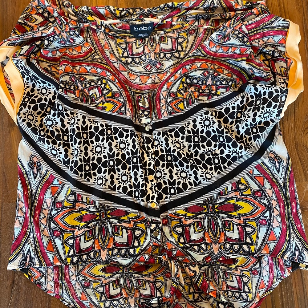 Bebe Multicolor Tie Up Blouse Size Small
